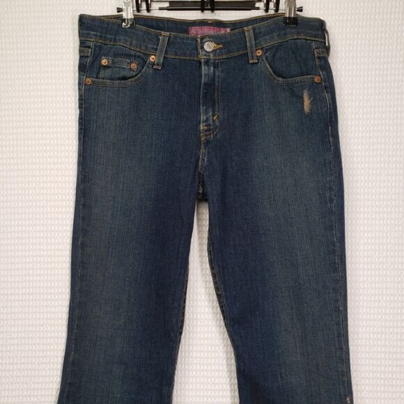 Levis 519 Flare Jeans Womens 12 Short Blue Low Rise Stretch Dark Wash Y2k Denim - Picture 15 of 16